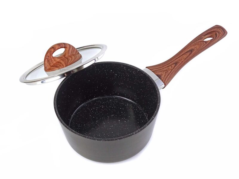 Vavente 16cm Classy Wood Ceramic-Coated Saucepan with Lid – Non-Stick & Compact - Image 2