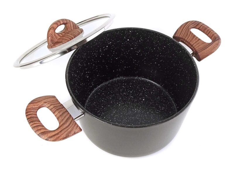 Vavente 20cm Classy Wood Ceramic-Coated Cooking Pot with Lid – Non-Stick & Compact - Image 2