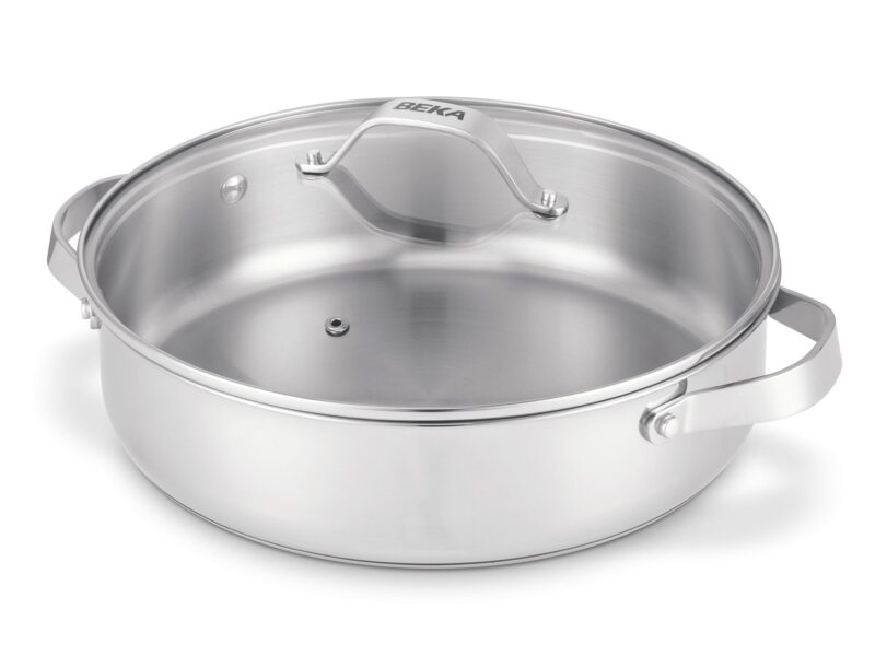 Vavente 28cm Recycled Stainless Steel Casserole CICLA – Servierpfanne with Glass Lid