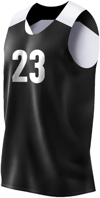Reversible Basketball Jersey for Men with Number | Individual Jersey for Games or Scrimmage | Black/White - Image 7