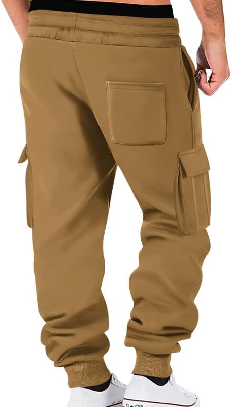 Mens Fleece Cargo Sweatpants Heavyweight Elastic Waist Pants with Pockets Baggy Drawstring Jogger Pants - Image 2