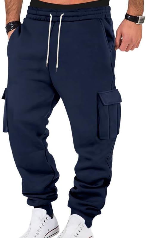 Mens Fleece Cargo Sweatpants Heavyweight Elastic Waist Pants with Pockets Baggy Drawstring Jogger Pants - Image 24