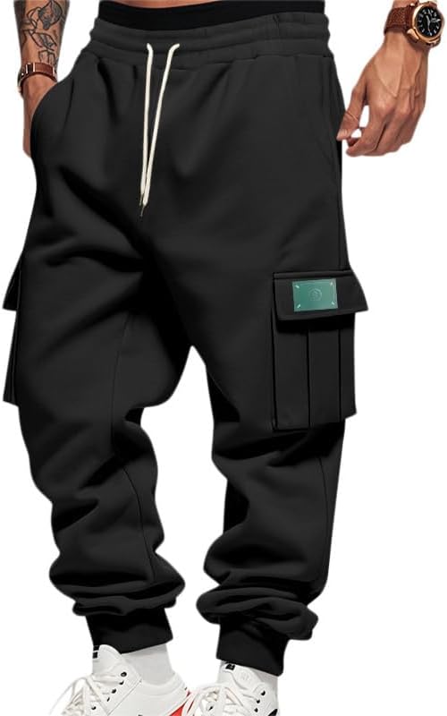 Mens Fleece Cargo Sweatpants Heavyweight Elastic Waist Pants with Pockets Baggy Drawstring Jogger Pants - Image 10