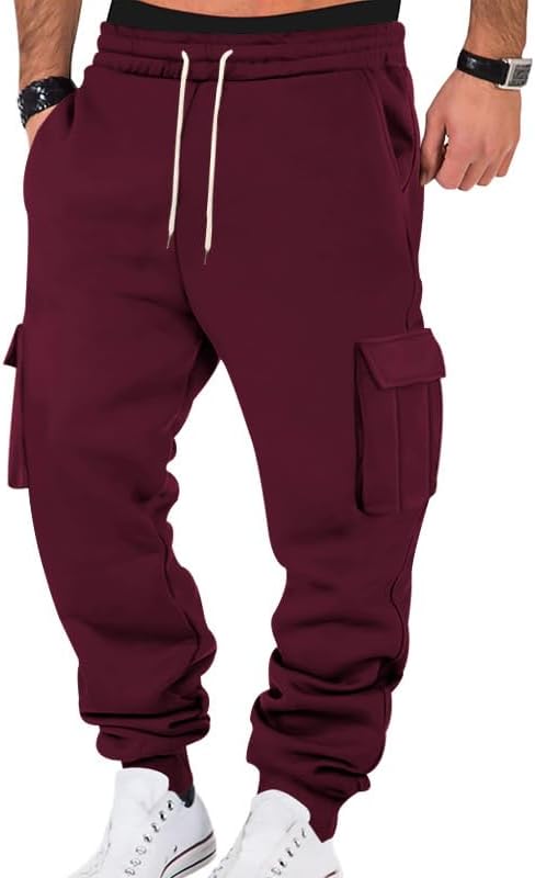 Mens Fleece Cargo Sweatpants Heavyweight Elastic Waist Pants with Pockets Baggy Drawstring Jogger Pants - Image 33
