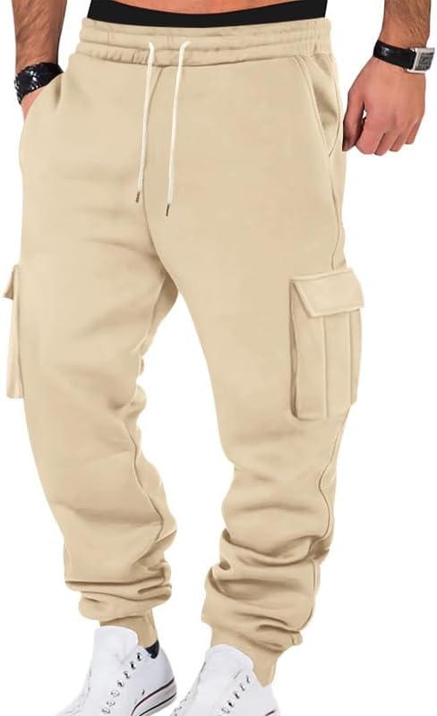 Mens Fleece Cargo Sweatpants Heavyweight Elastic Waist Pants with Pockets Baggy Drawstring Jogger Pants - Image 22