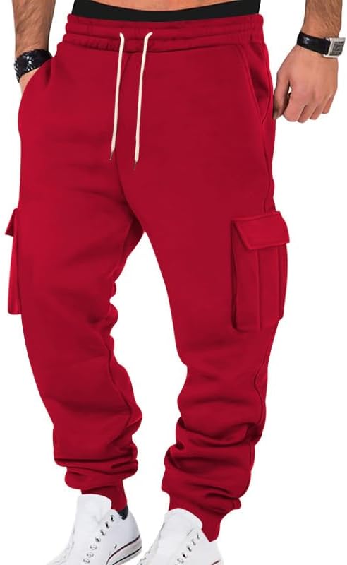 Mens Fleece Cargo Sweatpants Heavyweight Elastic Waist Pants with Pockets Baggy Drawstring Jogger Pants - Image 31
