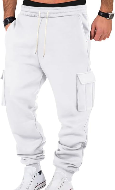 Mens Fleece Cargo Sweatpants Heavyweight Elastic Waist Pants with Pockets Baggy Drawstring Jogger Pants - Image 27