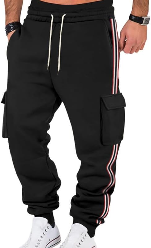 Mens Fleece Cargo Sweatpants Heavyweight Elastic Waist Pants with Pockets Baggy Drawstring Jogger Pants - Image 11