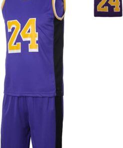 #24 Basketball Jerseys Outfit Tank Top Track Shorts Sport Sets Uniforms with Wristbands for Fans Kids Boys Youths
