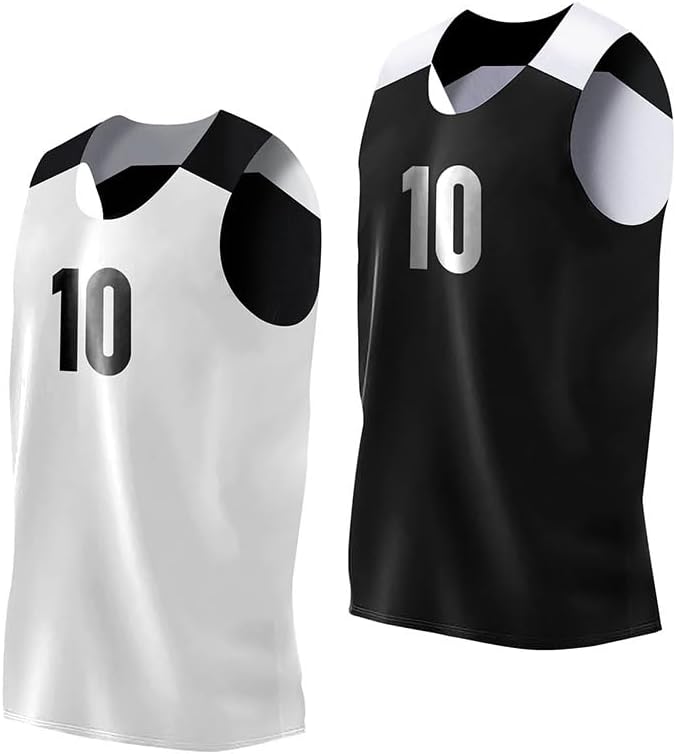 Reversible Basketball Jersey for Men with Number | Individual Jersey for Games or Scrimmage | Black/White
