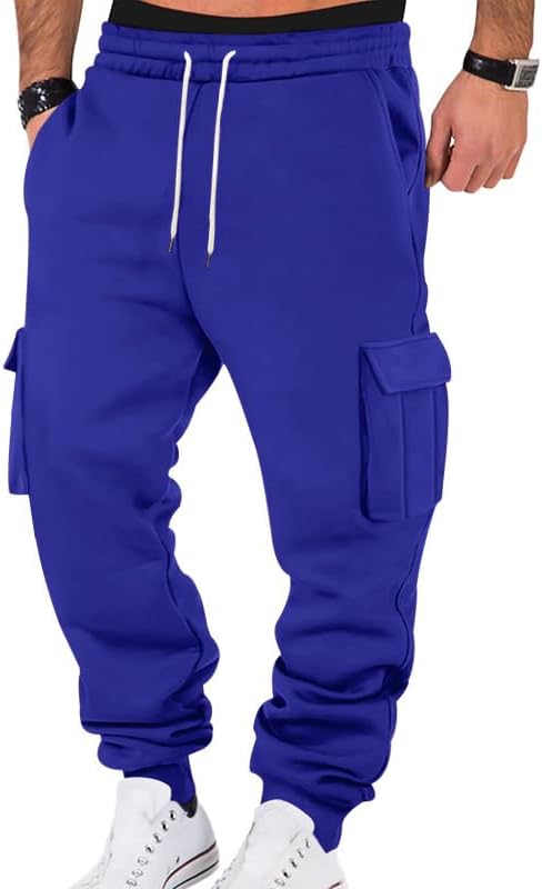 Mens Fleece Cargo Sweatpants Heavyweight Elastic Waist Pants with Pockets Baggy Drawstring Jogger Pants - Image 32