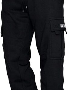 Men's Cargo Sweatpants Fleece Loose Casual Jogging Hiking Pants Open Bottom Sweatpants for Men Athletic Workout with Pockets