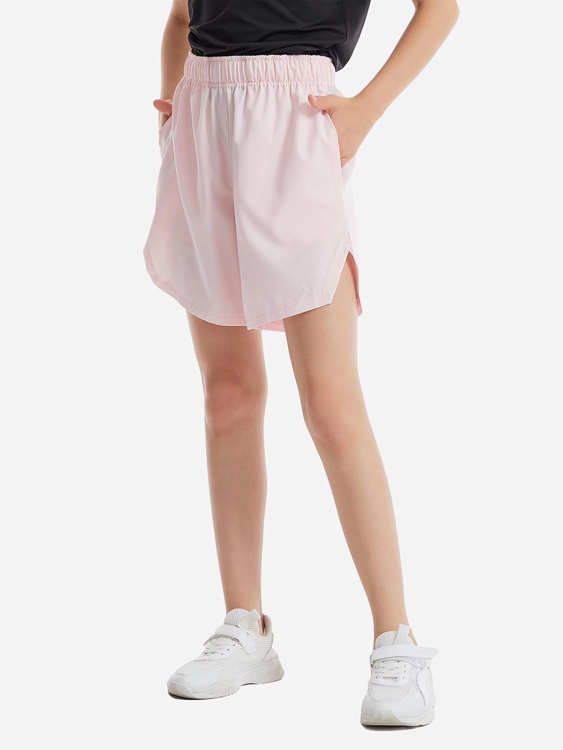 4 Pack Girls Athletic Shorts,Girls Basketball Shorts,Kids Workout Soccer Short for Girl with Drawstring & Pockets - Image 3