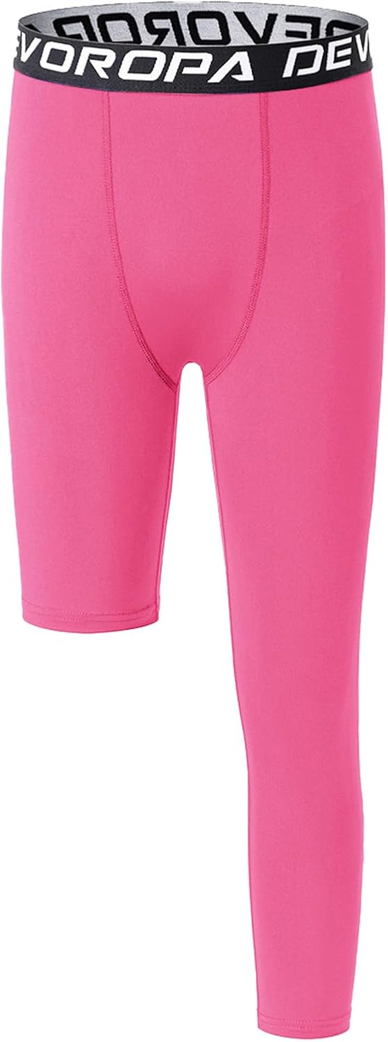 DEVOROPA Youth Boys One Leg Compression Pants for Basketball 3/4 Leggings Sports Tights Kids Athletic Soccer Base Layer - Image 37