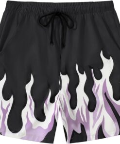 Mens Flame Graphic Print Basketball Shorts Cool Running Athletic Drawstring Waist Casual Track Shorts with Pockets