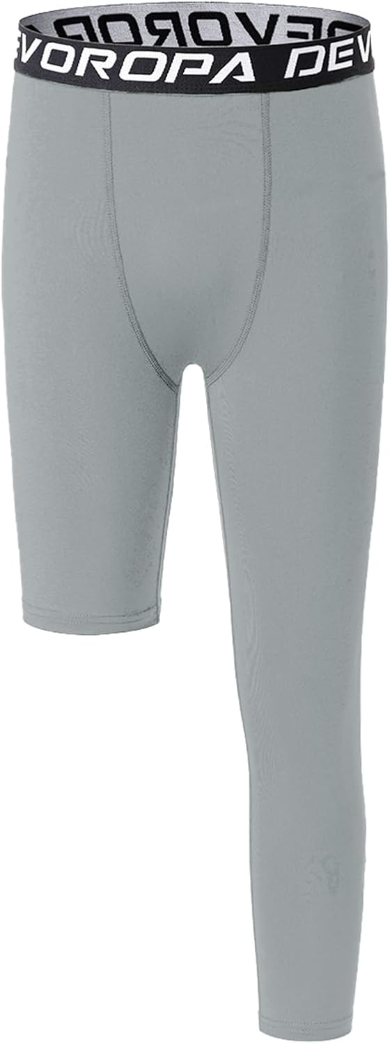 DEVOROPA Youth Boys One Leg Compression Pants for Basketball 3/4 Leggings Sports Tights Kids Athletic Soccer Base Layer - Image 20