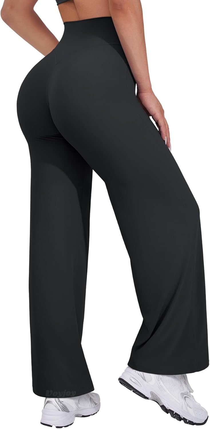 VOYJOY Straight Leggings Bottoms Wide Leg Pants for Women 29"/ 31.5"/33" High Waist Stretch Casual Sweatpants