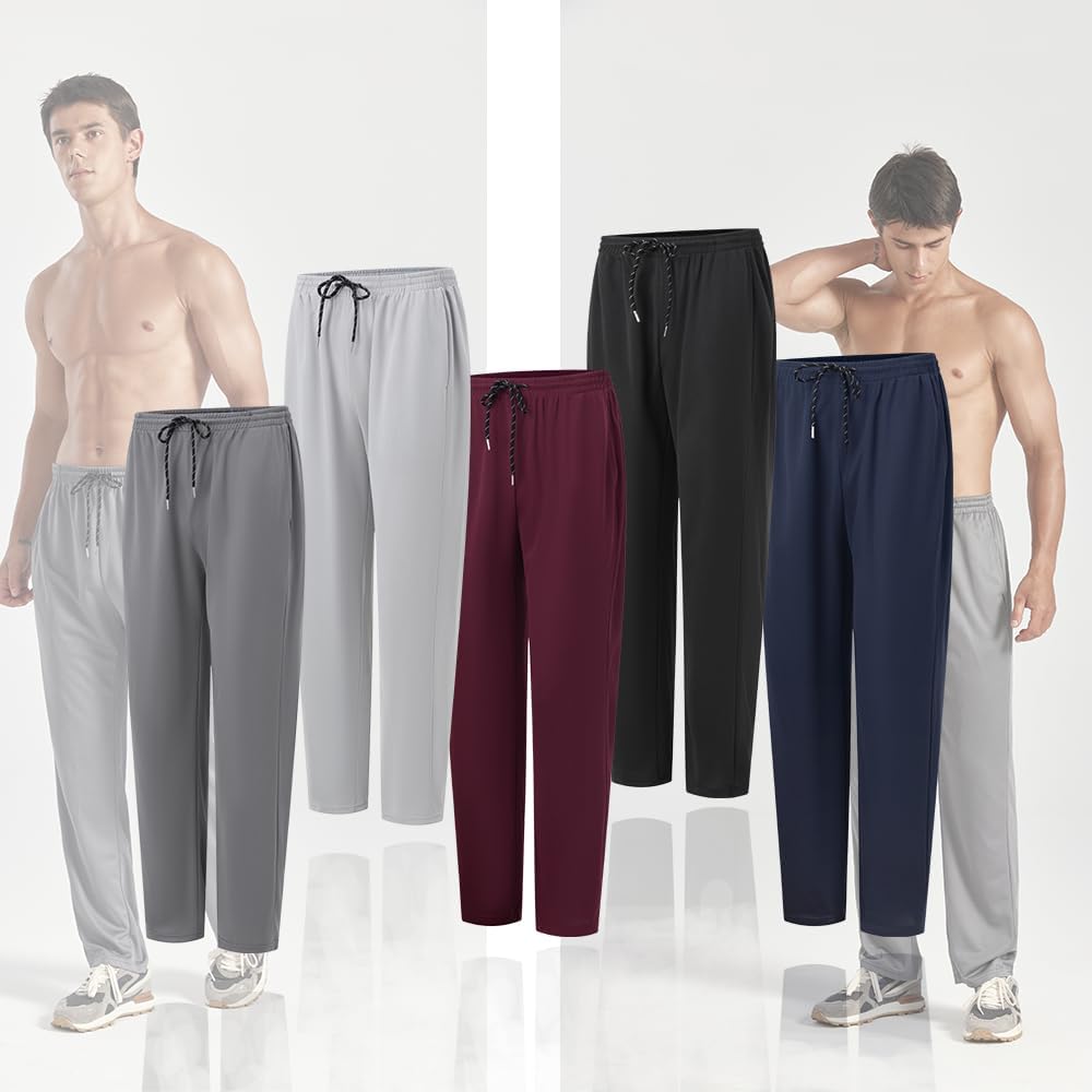 ZH 3 Pack Men's Sweatpants Open Bottom Joggers Lightweight Quick Dry Athletic Pants with Pockets for Workout & Lounge - Image 2