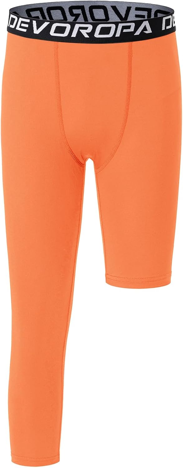 DEVOROPA Youth Boys One Leg Compression Pants for Basketball 3/4 Leggings Sports Tights Kids Athletic Soccer Base Layer - Image 25