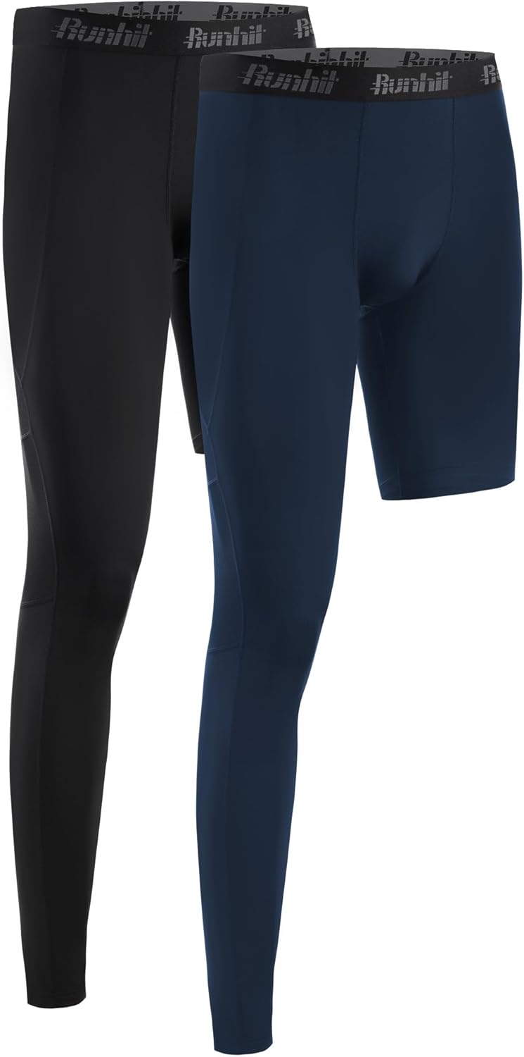 Runhit Men's Basketball One Leg Compression Tights Full Length Single Leg Compression Pants Sports Base Layer Underwear - Image 13
