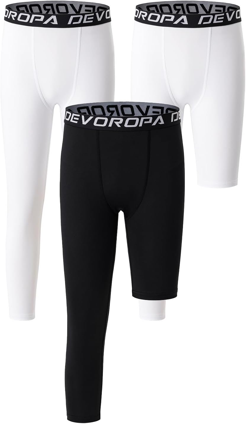 DEVOROPA Youth Boys One Leg Compression Pants for Basketball 3/4 Leggings Sports Tights Kids Athletic Soccer Base Layer - Image 15