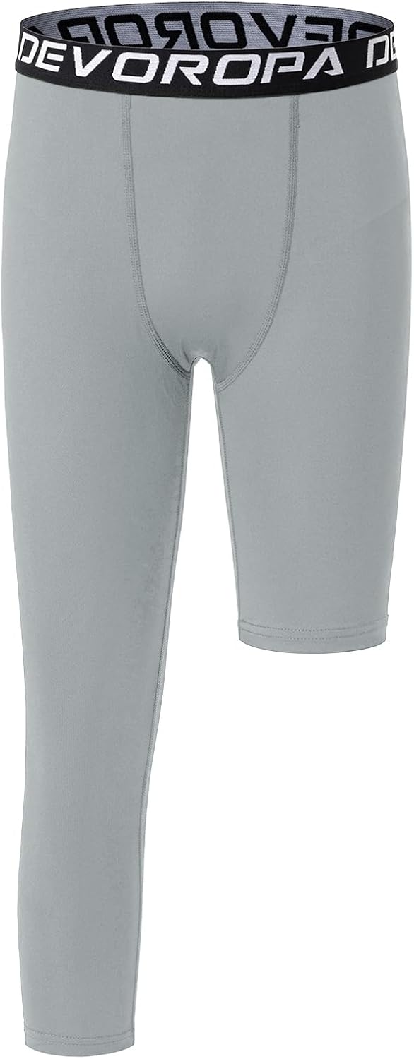 DEVOROPA Youth Boys One Leg Compression Pants for Basketball 3/4 Leggings Sports Tights Kids Athletic Soccer Base Layer - Image 21