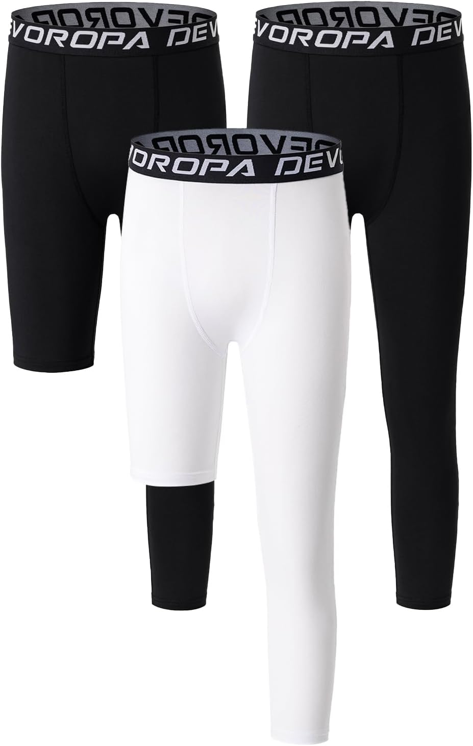 DEVOROPA Youth Boys One Leg Compression Pants for Basketball 3/4 Leggings Sports Tights Kids Athletic Soccer Base Layer - Image 12