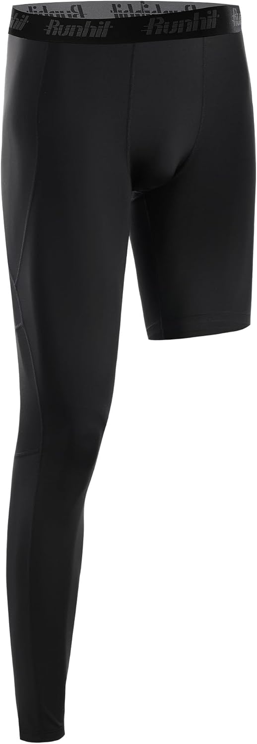 Runhit Men's Basketball One Leg Compression Tights Full Length Single Leg Compression Pants Sports Base Layer Underwear - Image 14
