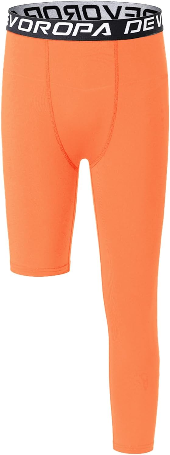 DEVOROPA Youth Boys One Leg Compression Pants for Basketball 3/4 Leggings Sports Tights Kids Athletic Soccer Base Layer - Image 24