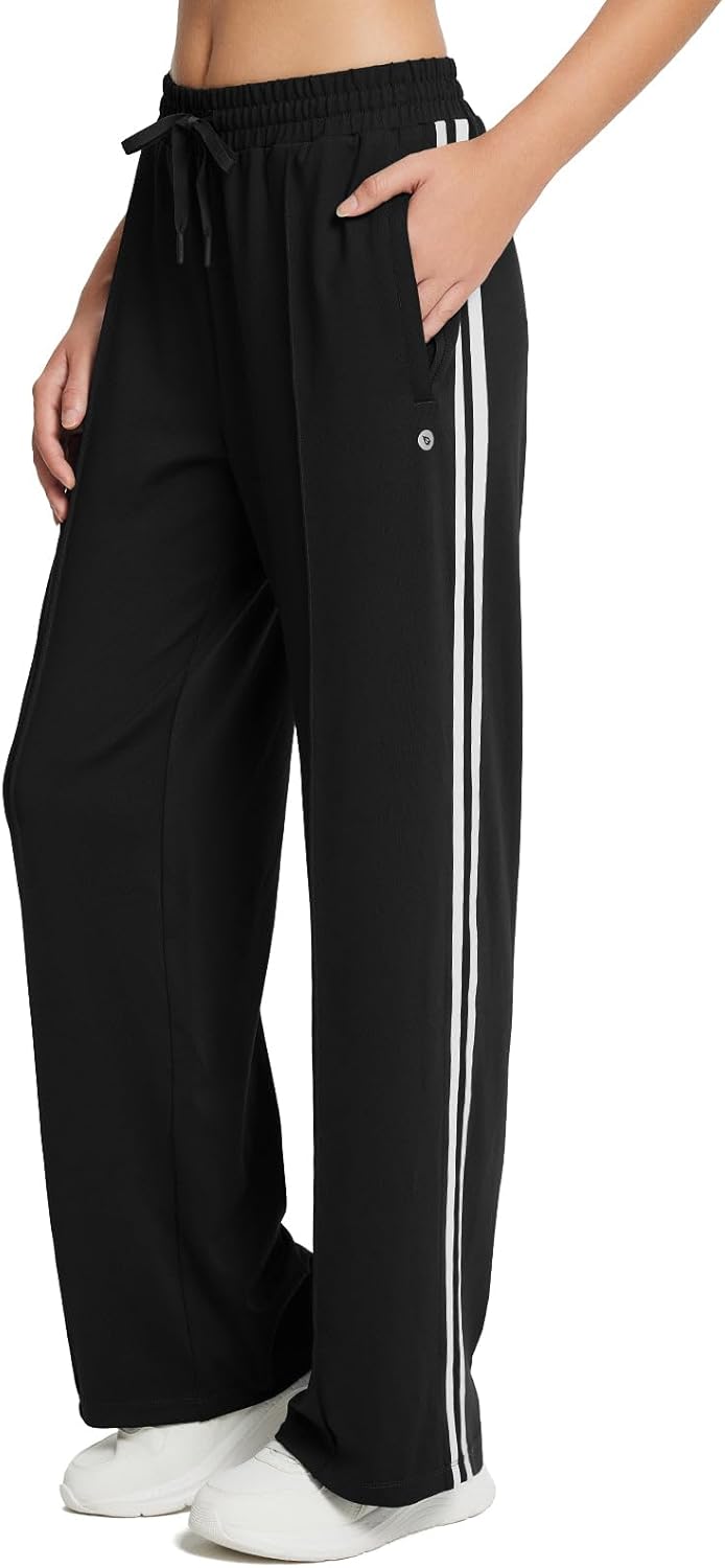 baleaf Womens Track Pants Athletic Running Pants Sweatpants Straight Leg Zipper Pockets Sports Jogging Striped Loose Fit