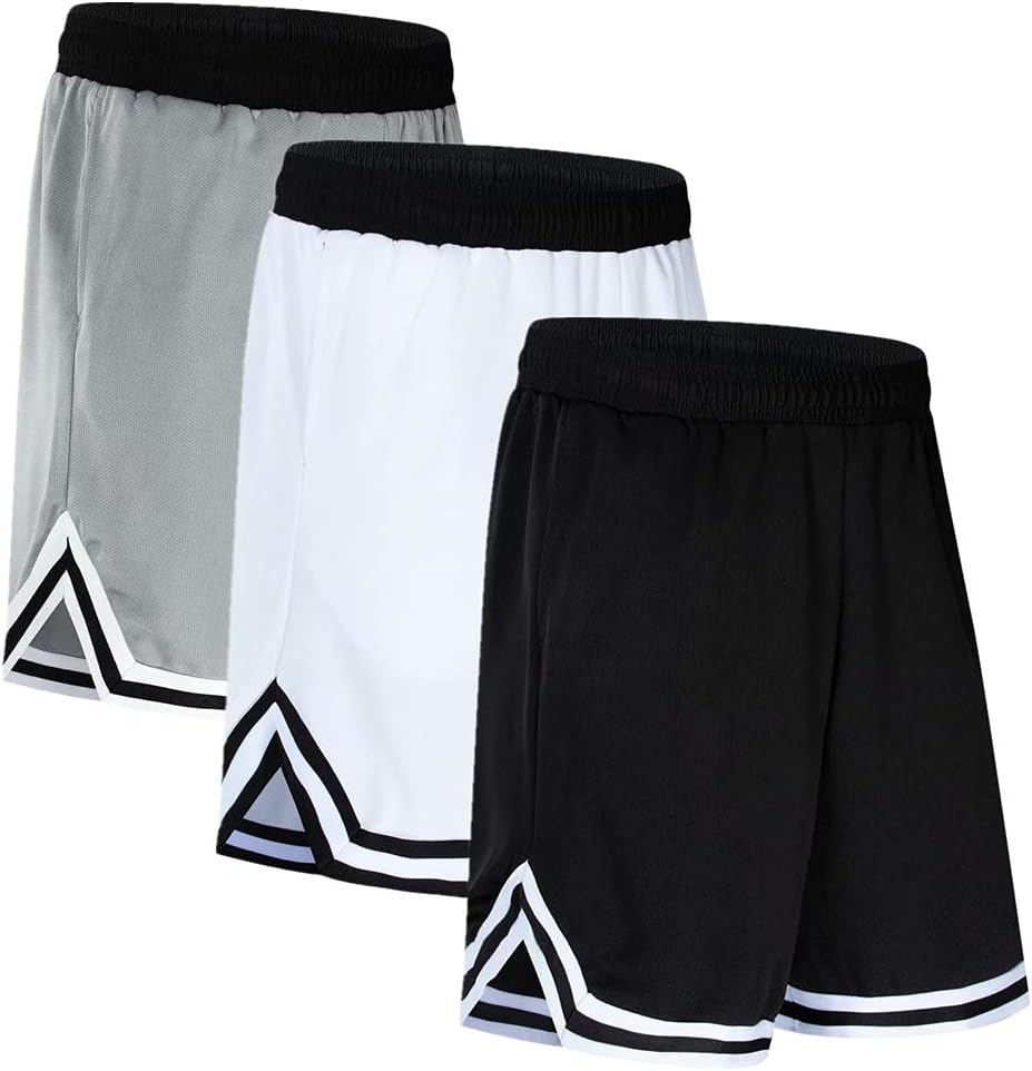 OPALOS 3 Pack Basketball Shorts for Men with Zipper Pockets,Active Athletic Shorts