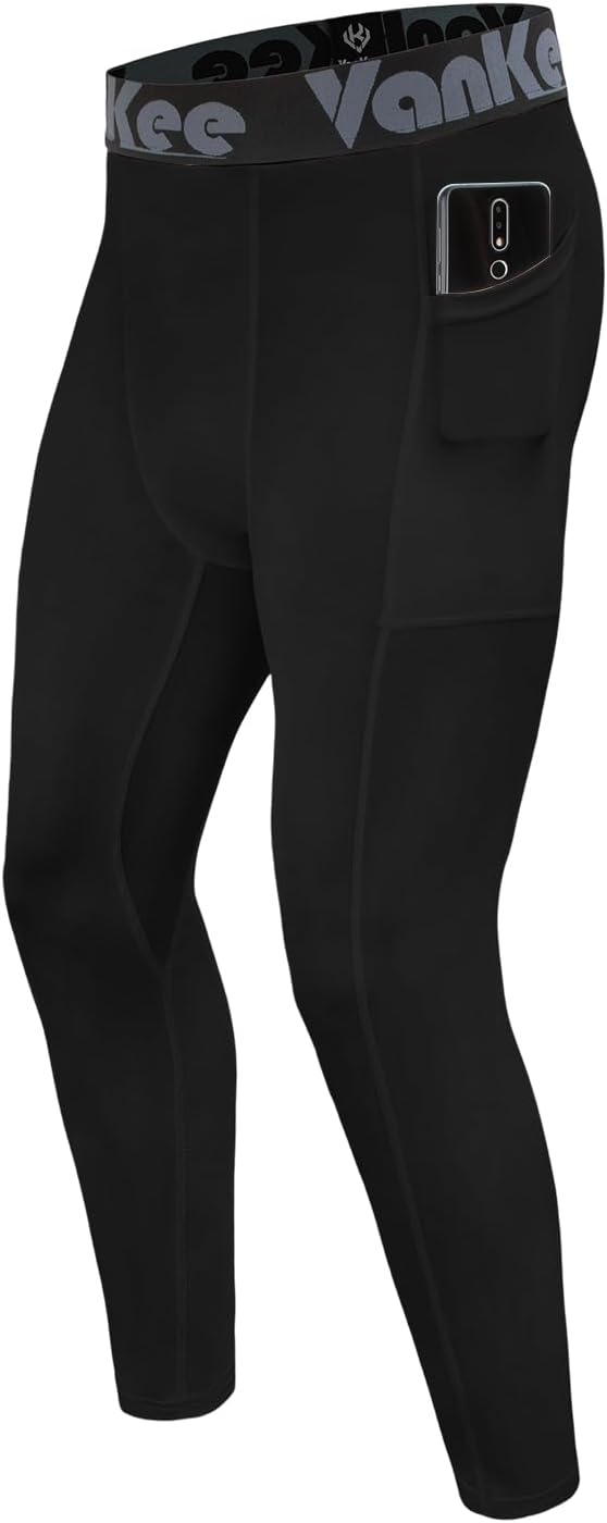 Men's Compression Pants with Pocket Workout Base Layer Athletic Sports Tights Leggings for Yoga Basketball Running Gym