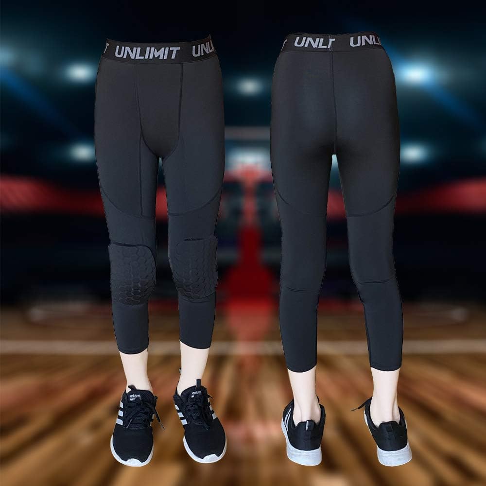 Unlimit for 4-16 yrs, Youth Basketball Pants with Knee Pads, 3/4 Capri Compression Pants for Boys - Image 2