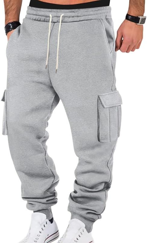 Mens Fleece Cargo Sweatpants Heavyweight Elastic Waist Pants with Pockets Baggy Drawstring Jogger Pants - Image 18