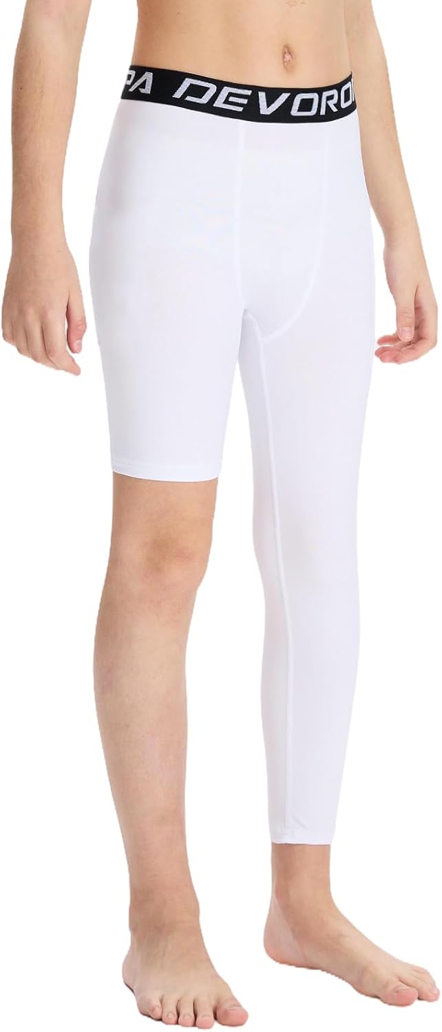 DEVOROPA Youth Boys One Leg Compression Pants for Basketball 3/4 Leggings Sports Tights Kids Athletic Soccer Base Layer - Image 2