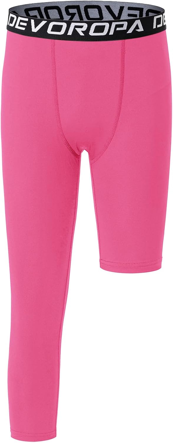 DEVOROPA Youth Boys One Leg Compression Pants for Basketball 3/4 Leggings Sports Tights Kids Athletic Soccer Base Layer - Image 26