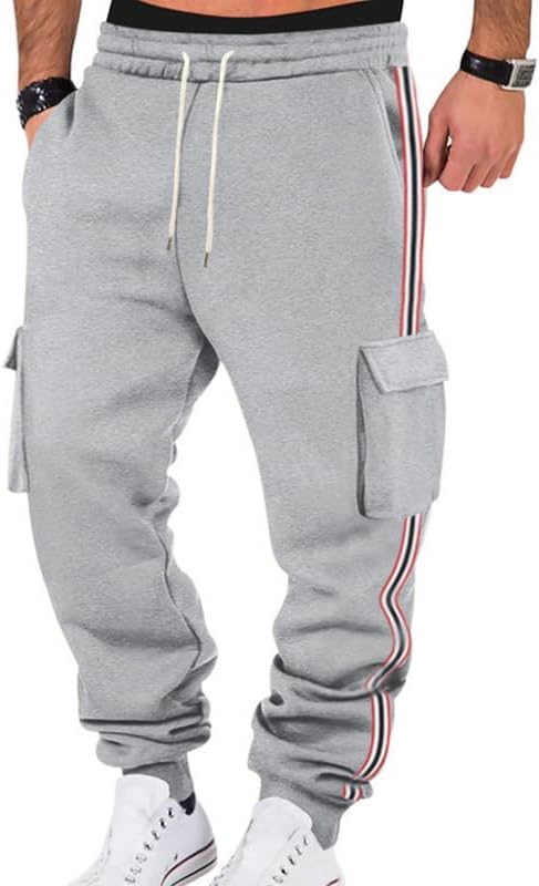 Mens Fleece Cargo Sweatpants Heavyweight Elastic Waist Pants with Pockets Baggy Drawstring Jogger Pants - Image 21