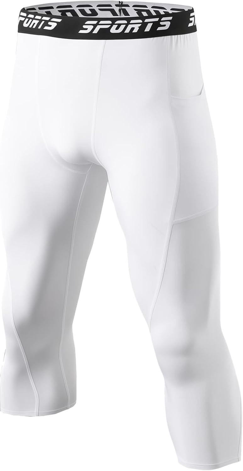 Men's 3/4 Compression Pants with Pocket - Performance Sportswear for Running Basketball Gym and Outdoor Activities