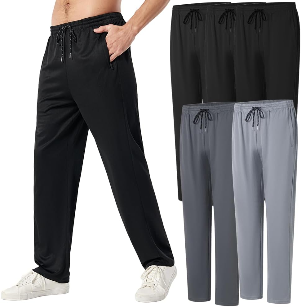 3PC or 5PC Men's Zipper Jogger Pants, Breathable & Flexible Fit, Comfortable for Sports & Casual Wear, Sweatpants for Men - Image 8
