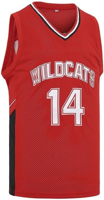 Youth Basketball Jersey for Kids Wildcats High School Shirt 14 Troy Bolton Jersey 8 Chad Danforth Jersey Red/White XS-XL