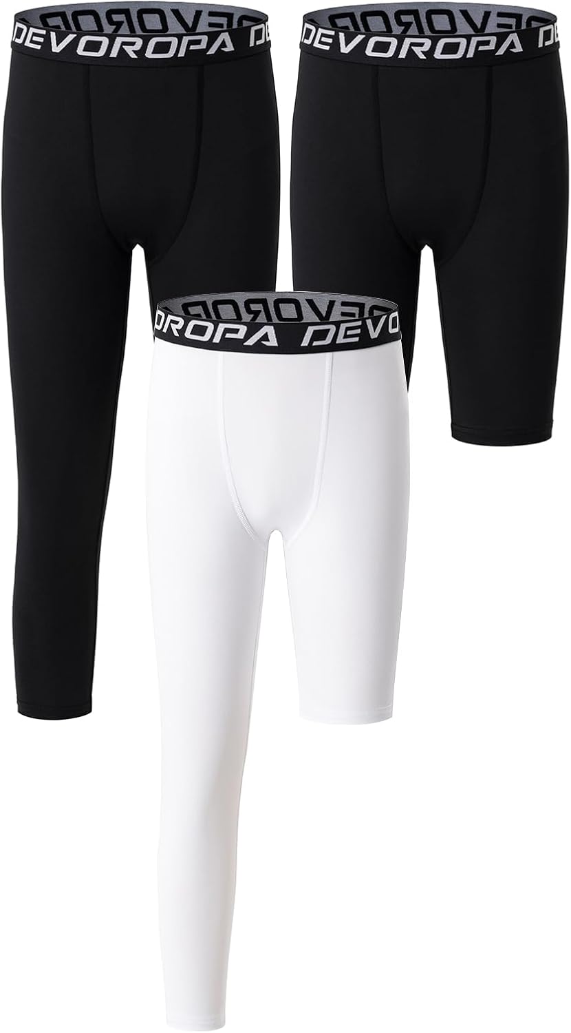 DEVOROPA Youth Boys One Leg Compression Pants for Basketball 3/4 Leggings Sports Tights Kids Athletic Soccer Base Layer - Image 13