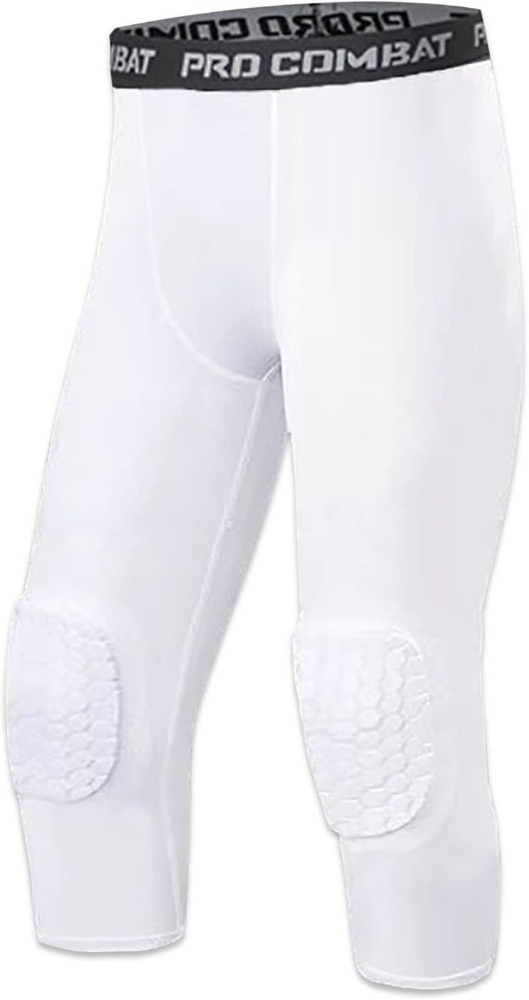 SS COLOR FISH Men’s Basketball Leggings with Knee Pads 3/4 Compression Tights Pants Sports Athletic Baselayer - Image 7