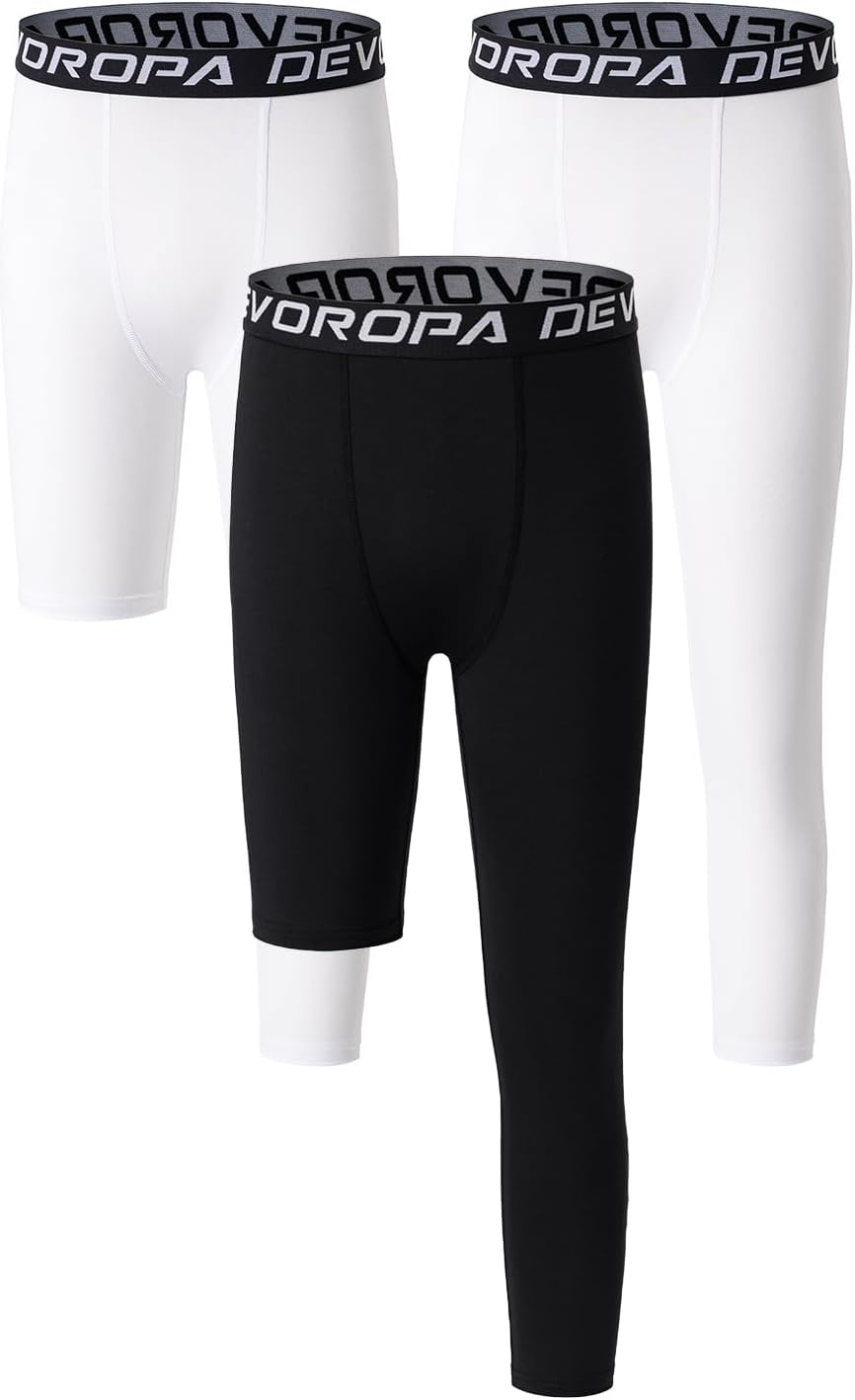 DEVOROPA Youth Boys One Leg Compression Pants for Basketball 3/4 Leggings Sports Tights Kids Athletic Soccer Base Layer - Image 14