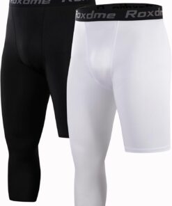 2 Pack Men's 3/4 One Leg Compression Capri Tights Pants Basketball Athletic Running