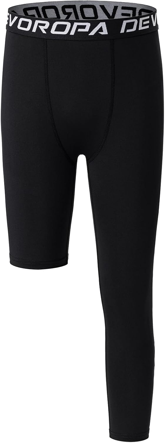 DEVOROPA Youth Boys One Leg Compression Pants for Basketball 3/4 Leggings Sports Tights Kids Athletic Soccer Base Layer - Image 18