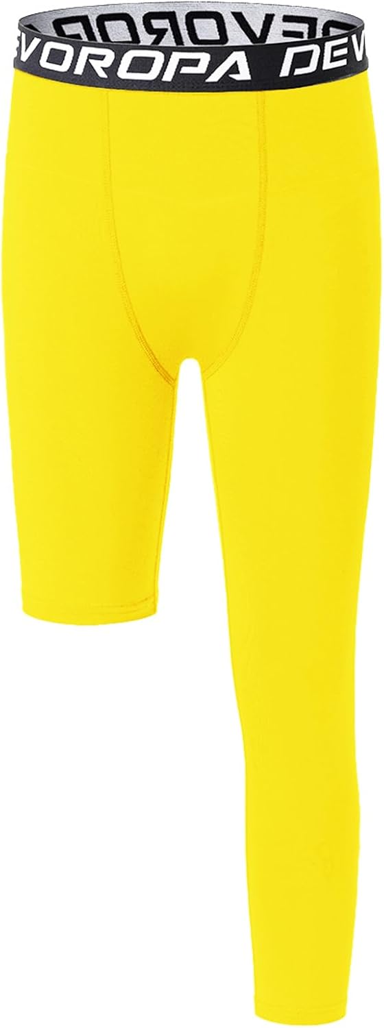 DEVOROPA Youth Boys One Leg Compression Pants for Basketball 3/4 Leggings Sports Tights Kids Athletic Soccer Base Layer - Image 35