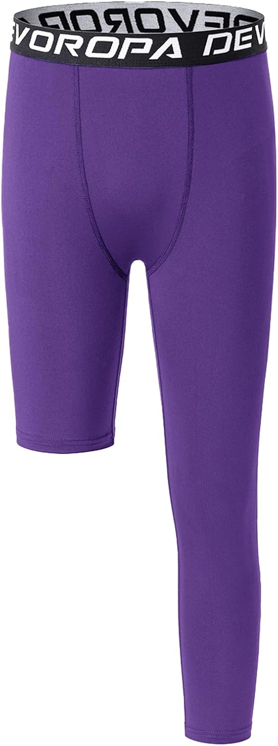 DEVOROPA Youth Boys One Leg Compression Pants for Basketball 3/4 Leggings Sports Tights Kids Athletic Soccer Base Layer - Image 27