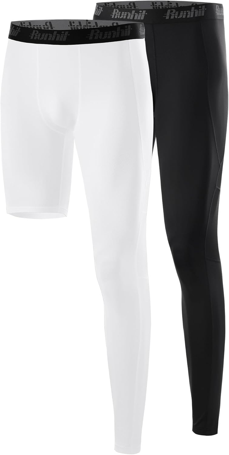 Runhit Men's Basketball One Leg Compression Tights Full Length Single Leg Compression Pants Sports Base Layer Underwear - Image 15