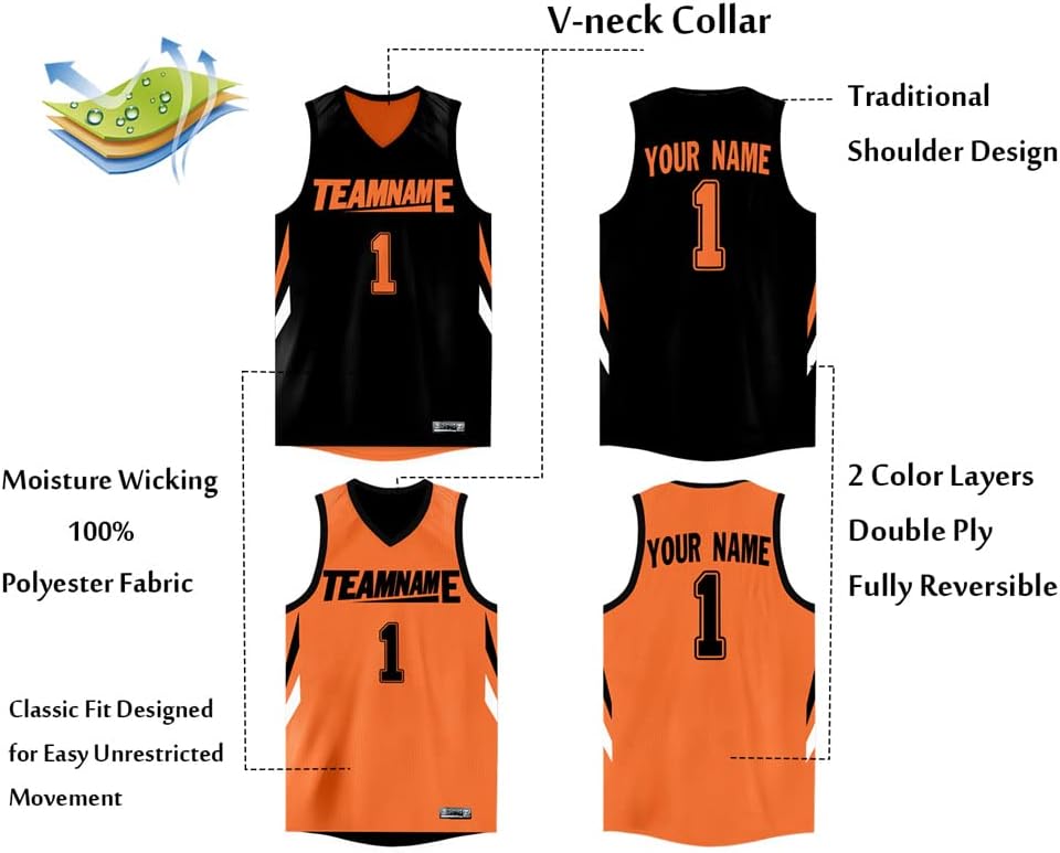 Custom Reversible Basketball Jersey Mesh Performance Uniform Personalized Printed Name Number for Men/Boy - Image 2