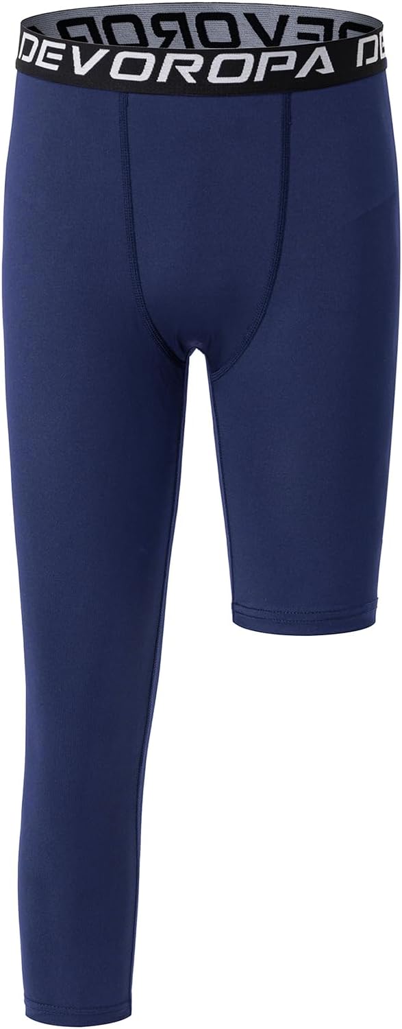 DEVOROPA Youth Boys One Leg Compression Pants for Basketball 3/4 Leggings Sports Tights Kids Athletic Soccer Base Layer - Image 23